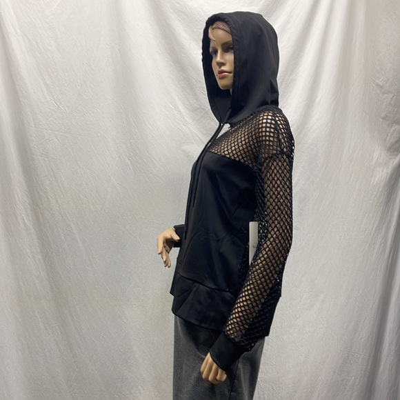 Active Domino Fashion Black Netted Pullover Hoodie NEW - Picture 4 of 8